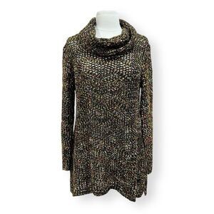 Ethyl Colorful Open Knit Cowl Neck Tunic Size Medium